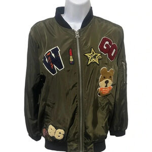 Fun Green Bomber Jacket with patches size small